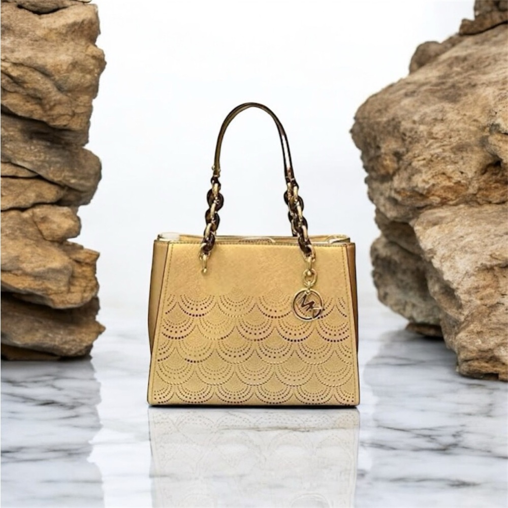 Michael Kors Sofia Laser Perforated Leather Gold … - image 1